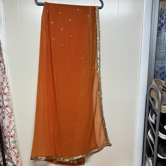 Orange Embroidered Sequins Kurta Set - Picture 12 of 12